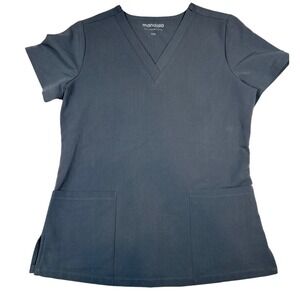Mandala Womens Equa-Tek V-Neck Nursing Scrub Top Charcoal Grey XXS Short Sleeve